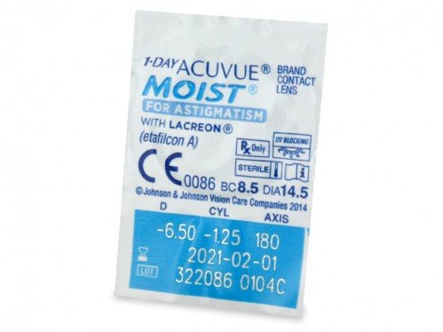Johnson & Johnson1-Day Acuvue Moist For Astigmatism Contact Lenses (30 Lenses Pack) Johnson and Johnson 1 Day Acuvue Moist For Astigmatism Daily Contact Lenses 30 Pack Product Image