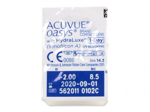 Johnson & Johnson1-Day Acuvue Oasys Hydraluxe Contact Lenses (30 Lenses Pack) Johnson and Johnson 1 Day Acuvue Oasys Hydraluxe Daily Contact Lenses 30 Pack Product Image