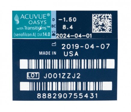 Johnson & Johnson Acuvue Oasys With Transitions Contact Lenses (6 Lenses Pack) Johnson and Johnson Acuvue Oasys With Transitions Bi Weekly Contact Lenses 6 Pack Product Image
