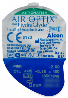 Alcon - Ciba VisionAir Optix Plus Hydraglyde For Astigmatism Contact Lenses (3 Lenses Pack) Alcon Air Optix Plus Hydraglyde For Astigmatism Monthly Contact Lenses 3 Pack Product Image